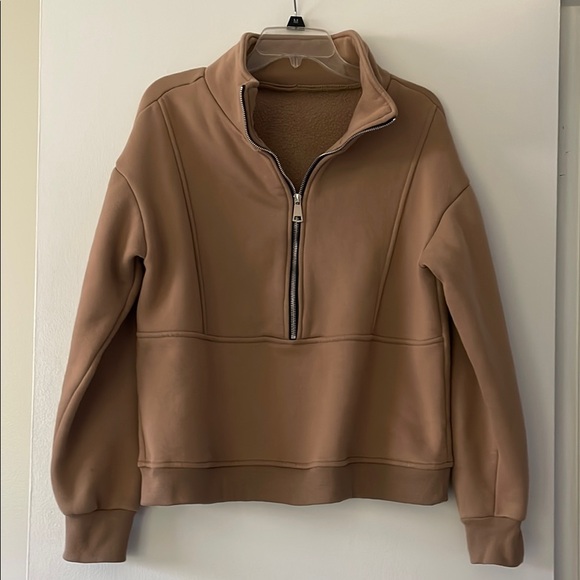 Tops - Tan Half Zip Up Fleece Lined Pullover.